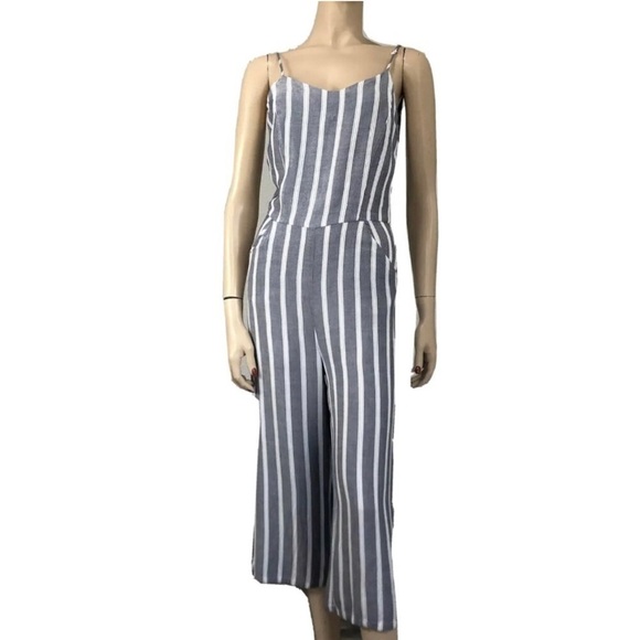 BELLE VERÉ sleeveless V-neck jumpsuit relax fit/stripe print minimalist - Picture 2 of 16
